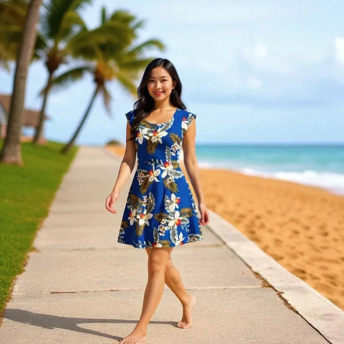 Majestic blue hawaiian xoxo short dress - alohaz