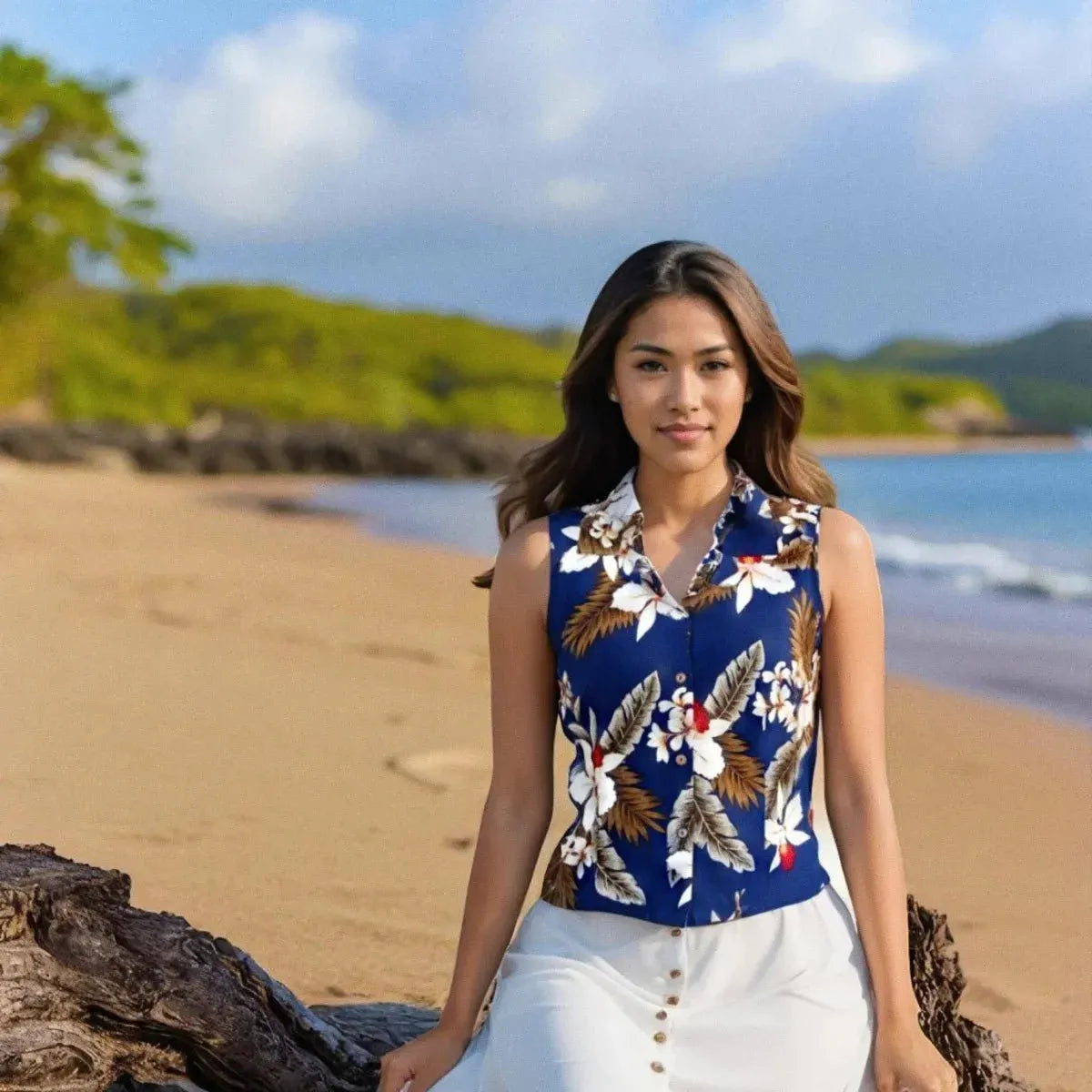 Majestic hawaiian lady sleeveless blouse - alohaz
