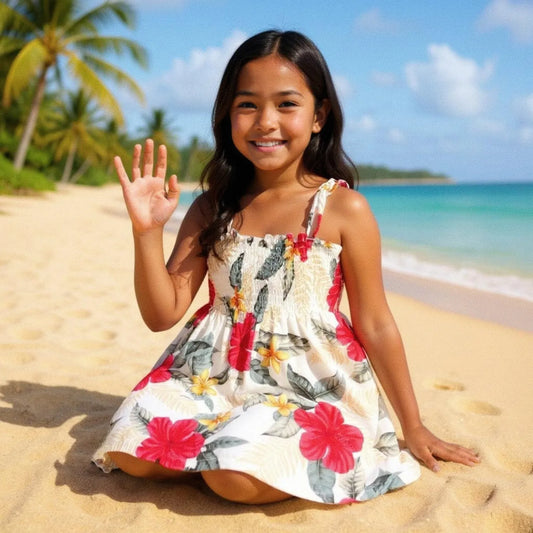 Makaha cream hawaiian girl sunkiss dress - alohaz