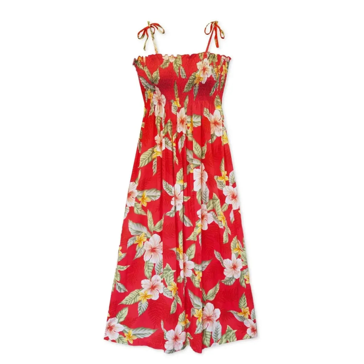 makaha red hawaiian maxi dress