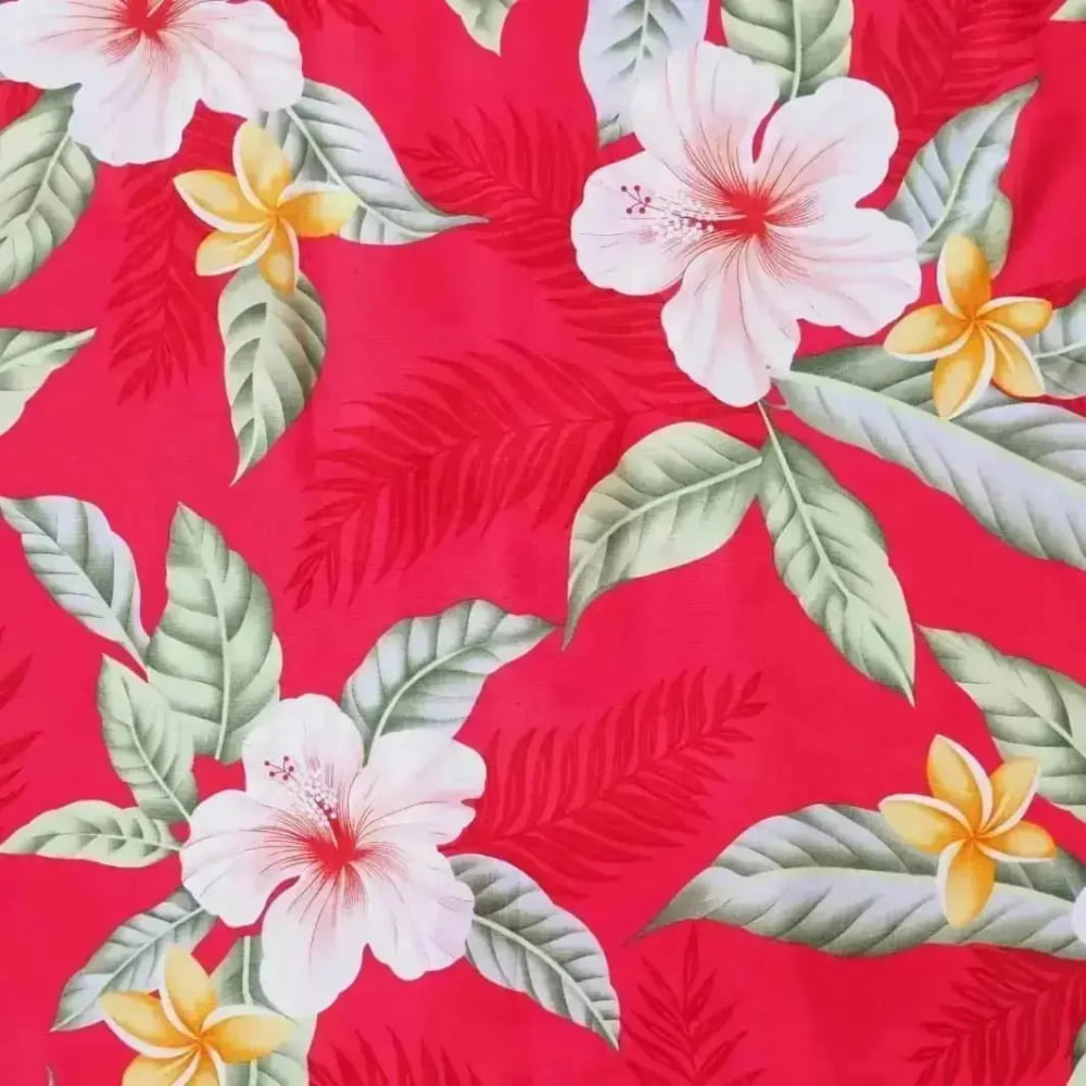 Makaha red hawaiian rayon fabric