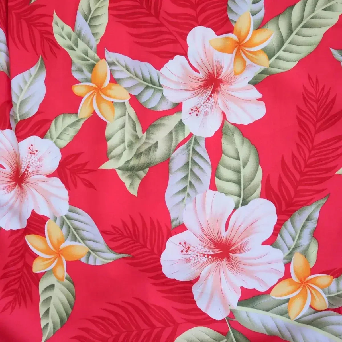 Makaha red hawaiian rayon fabric - alohaz
