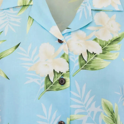 Midnight baby blue hawaiian lady blouse - alohaz