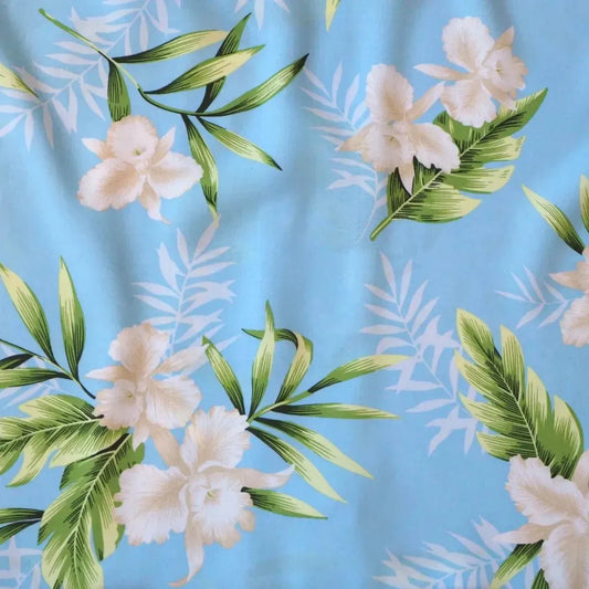 Midnight baby blue hawaiian rayon fabric - alohaz
