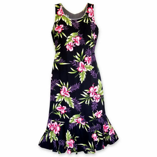 Midnight black hawaiian hana aloha dress - alohaz