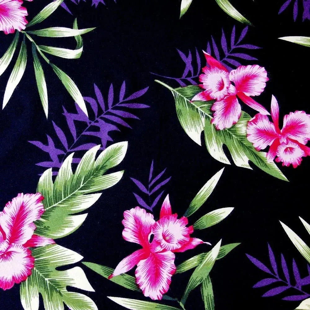 Midnight black hawaiian rayon fabric - alohaz