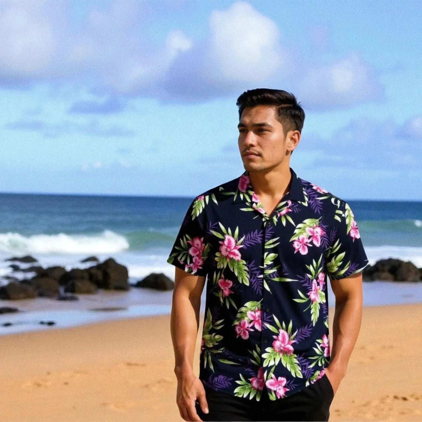Midnight black hawaiian rayon shirt - alohaz