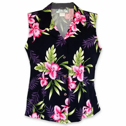 Midnight black hawaiian sleeveless blouse - alohaz