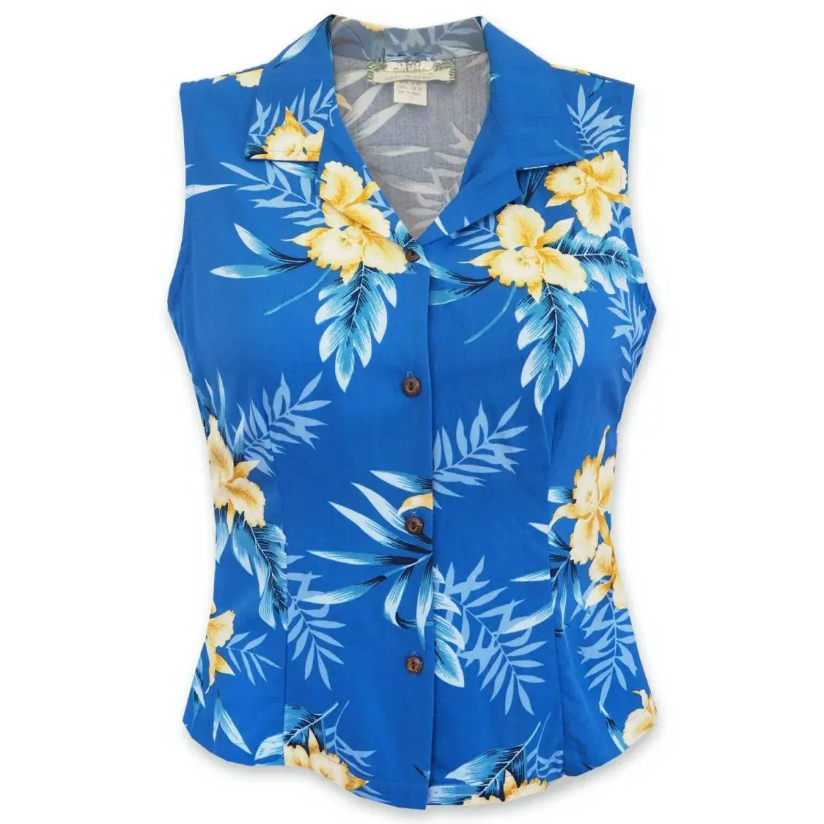 Midnight blue hawaiian lady sleeveless blouse - alohaz