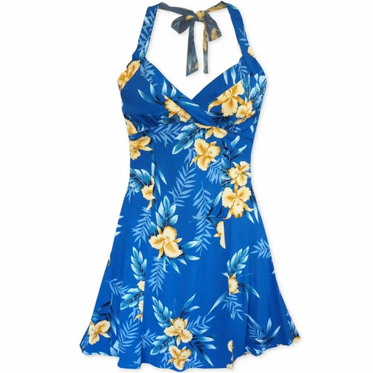Midnight blue hawaiian napali halter dress - alohaz