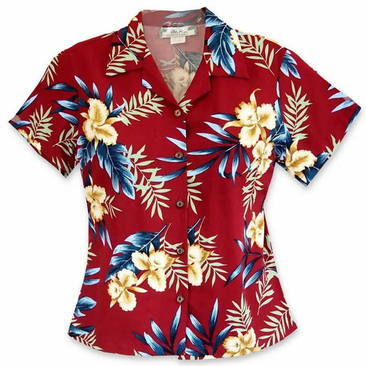 Midnight red hawaiian lady blouse - alohaz