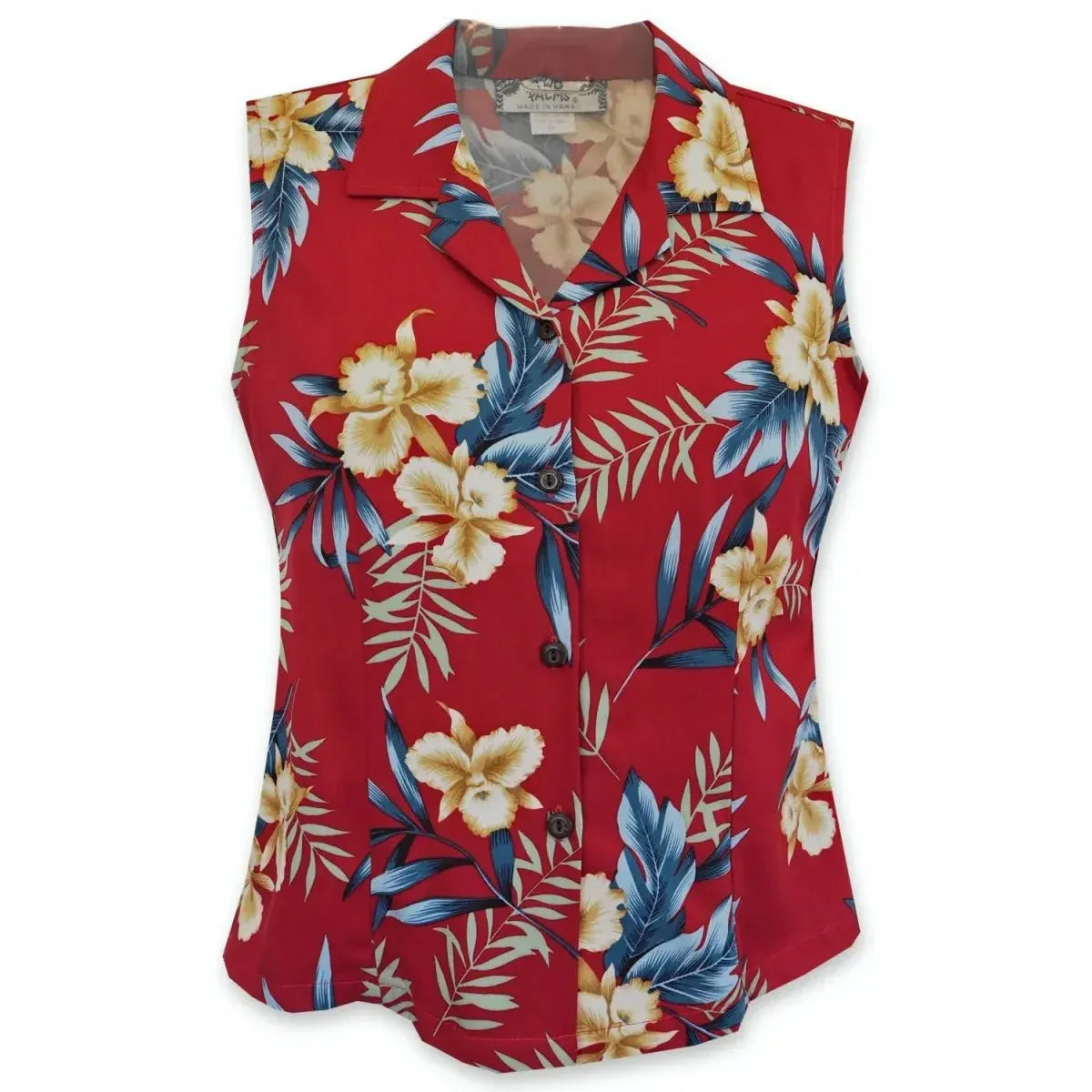 Midnight red hawaiian sleeveless blouse - alohaz