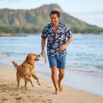 island navy hawaiian cotton shirt