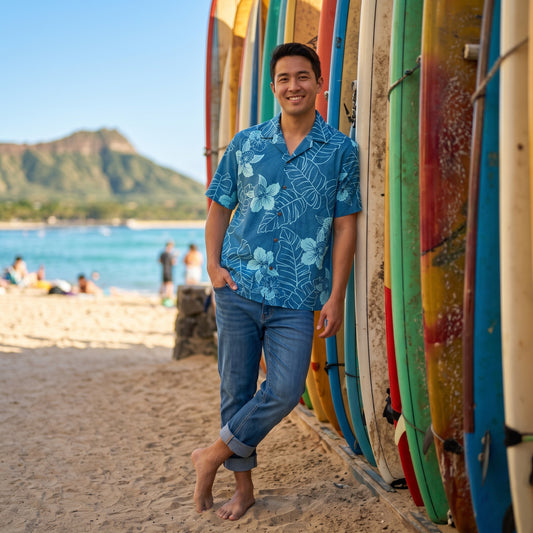 ka'anapali aqua hawaiian cotton shirt