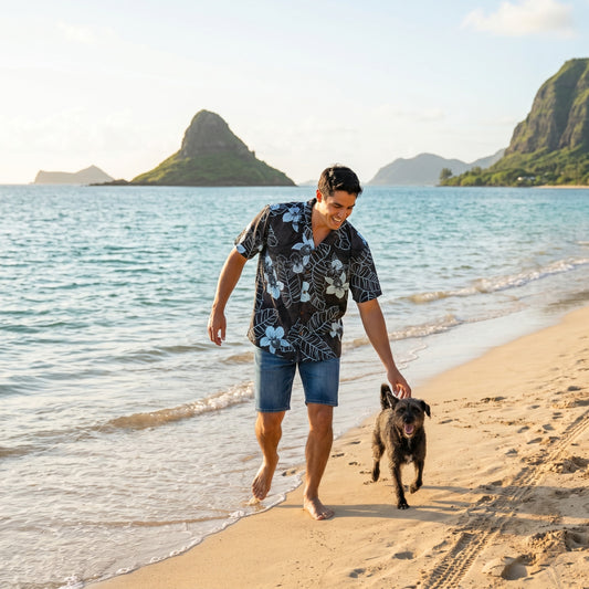 ka'anapali black hawaiian cotton shirt