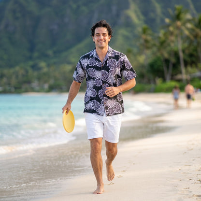 leaf black hawaiian cotton shirt