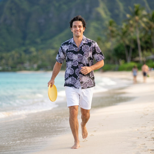 leaf black hawaiian cotton shirt