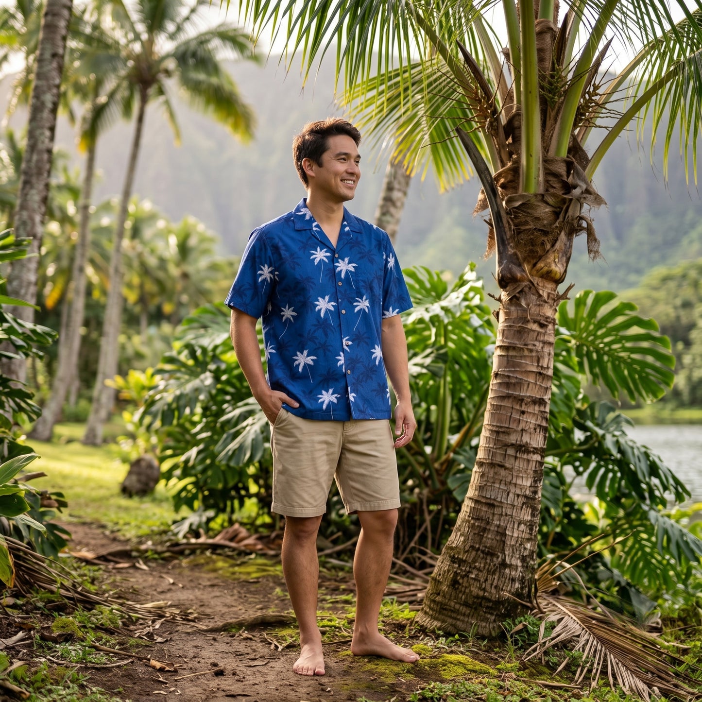 palm beach blue hawaiian cotton shirt