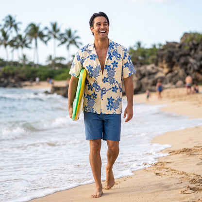 ukulele fun yellow hawaiian cotton shirt
