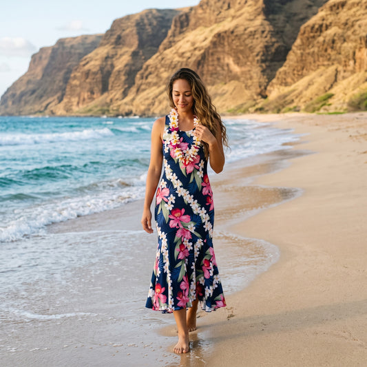 orchid play blue hawaiian lehua dress