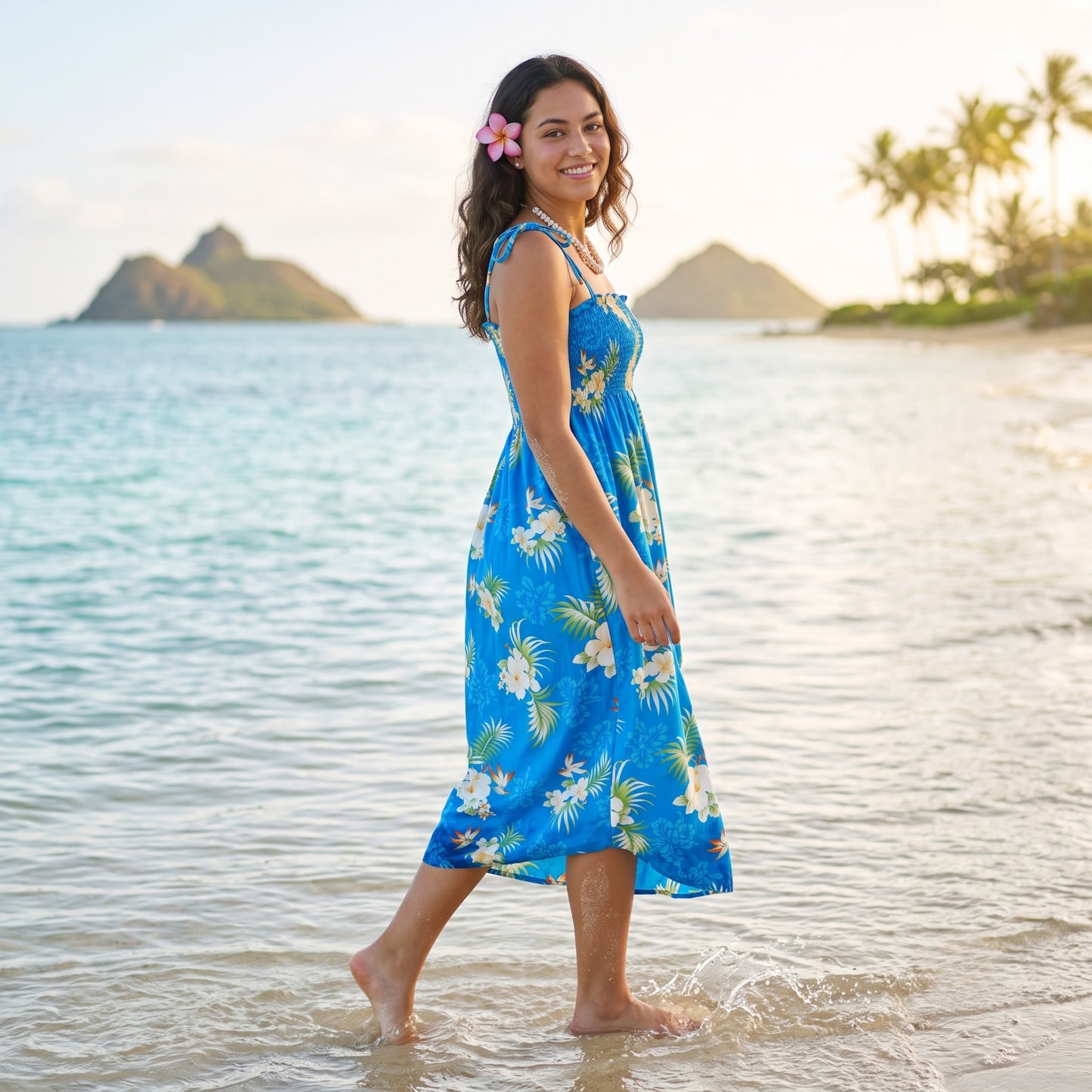 passion blue hawaiian maxi dress