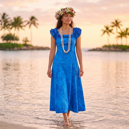 monstera cereus blue hawaiian leilani dress