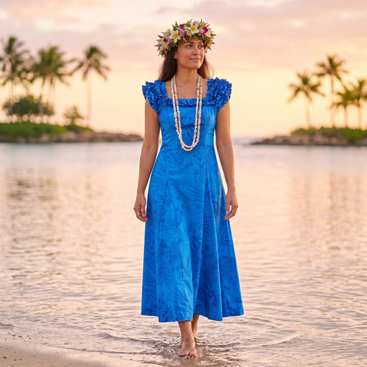 monstera cereus blue hawaiian leilani dress