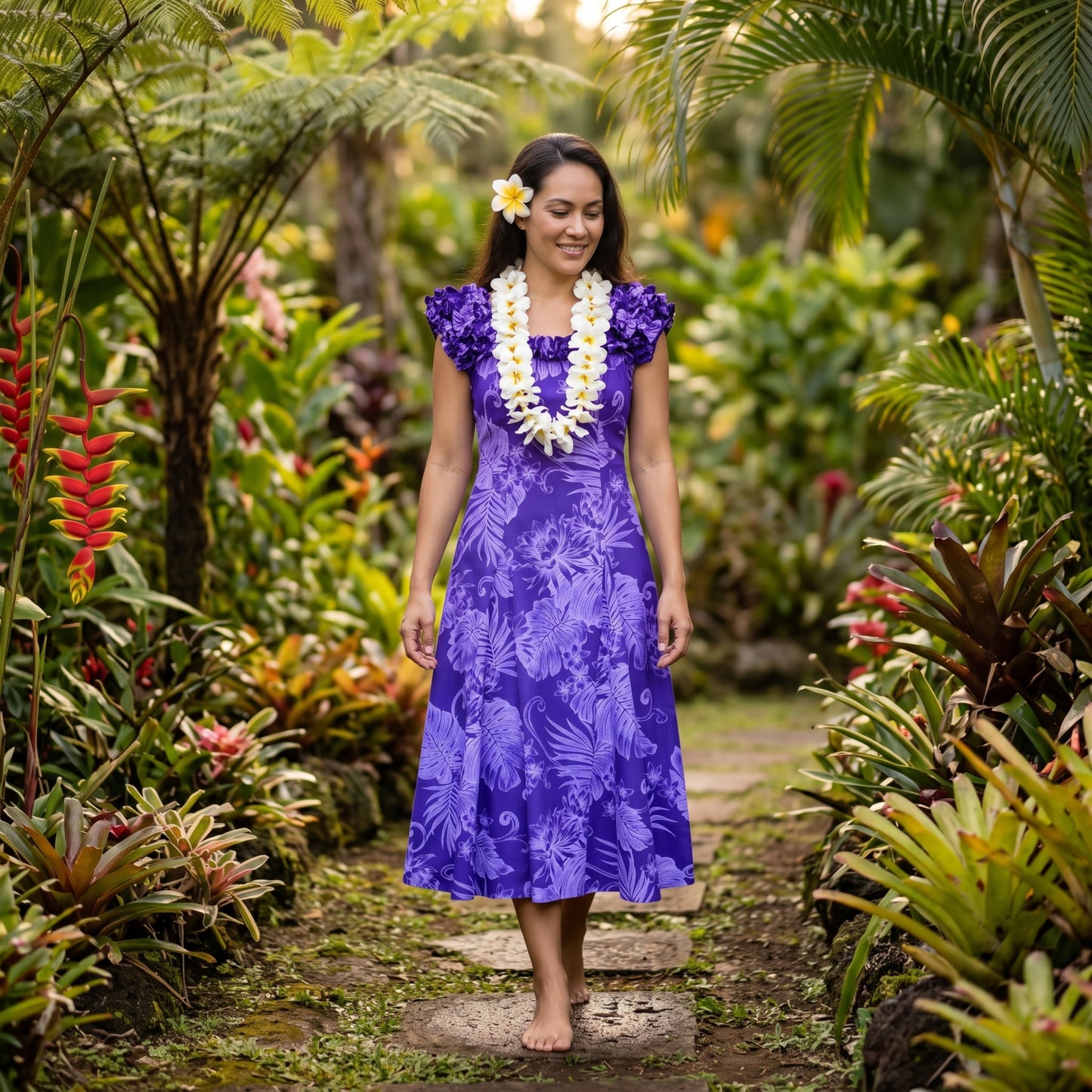 monstera cereus purple hawaiian leilani dress