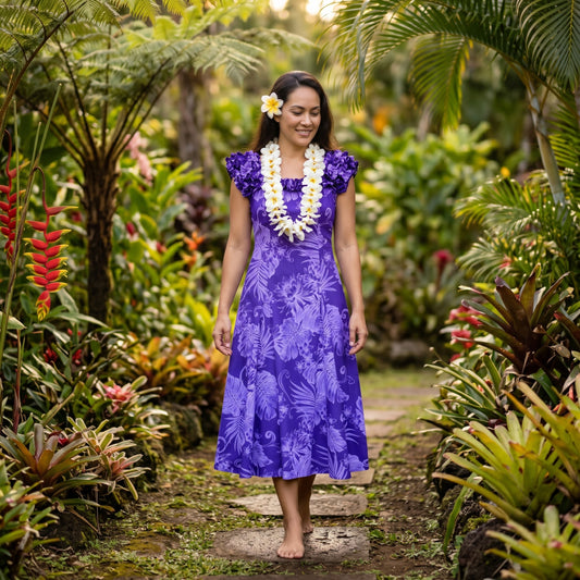 monstera cereus purple hawaiian leilani dress