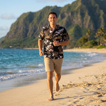 island breeze crane black hawaiian aloha rayon shirt