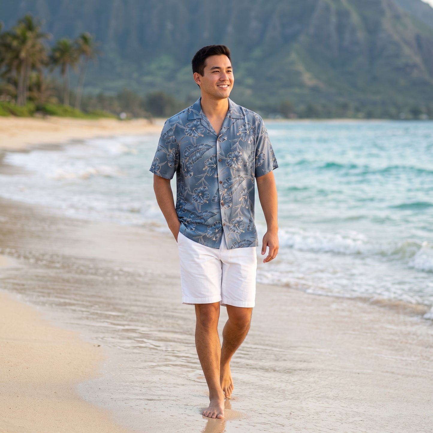 hibiscus hideaway grey hawaiian aloha rayon shirt