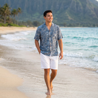 hibiscus hideaway grey hawaiian aloha rayon shirt