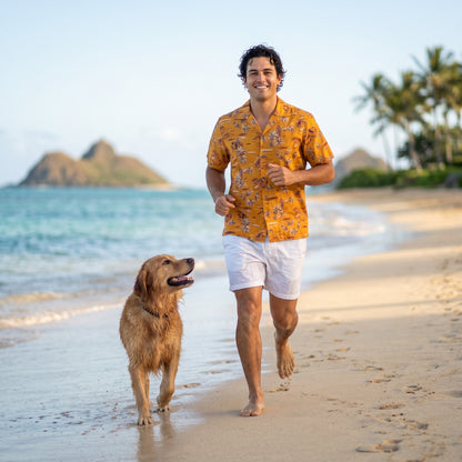 honolulu orange hawaiian aloha rayon shirt