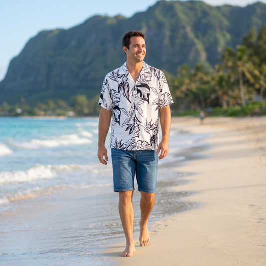 olomana white hawaiian rayon shirt