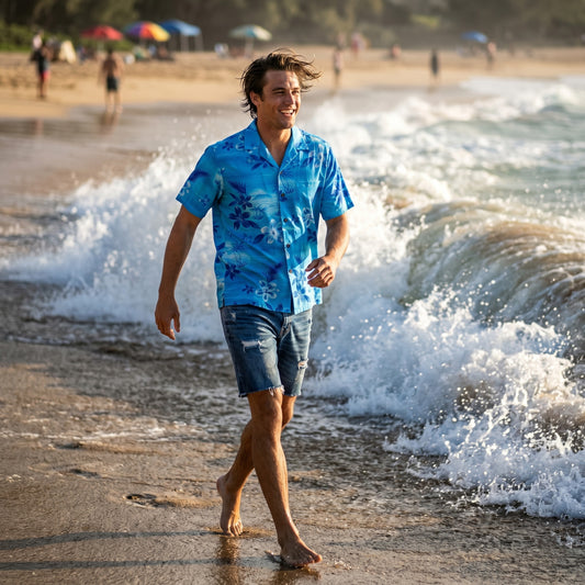 aurora blue hawaiian rayon shirt