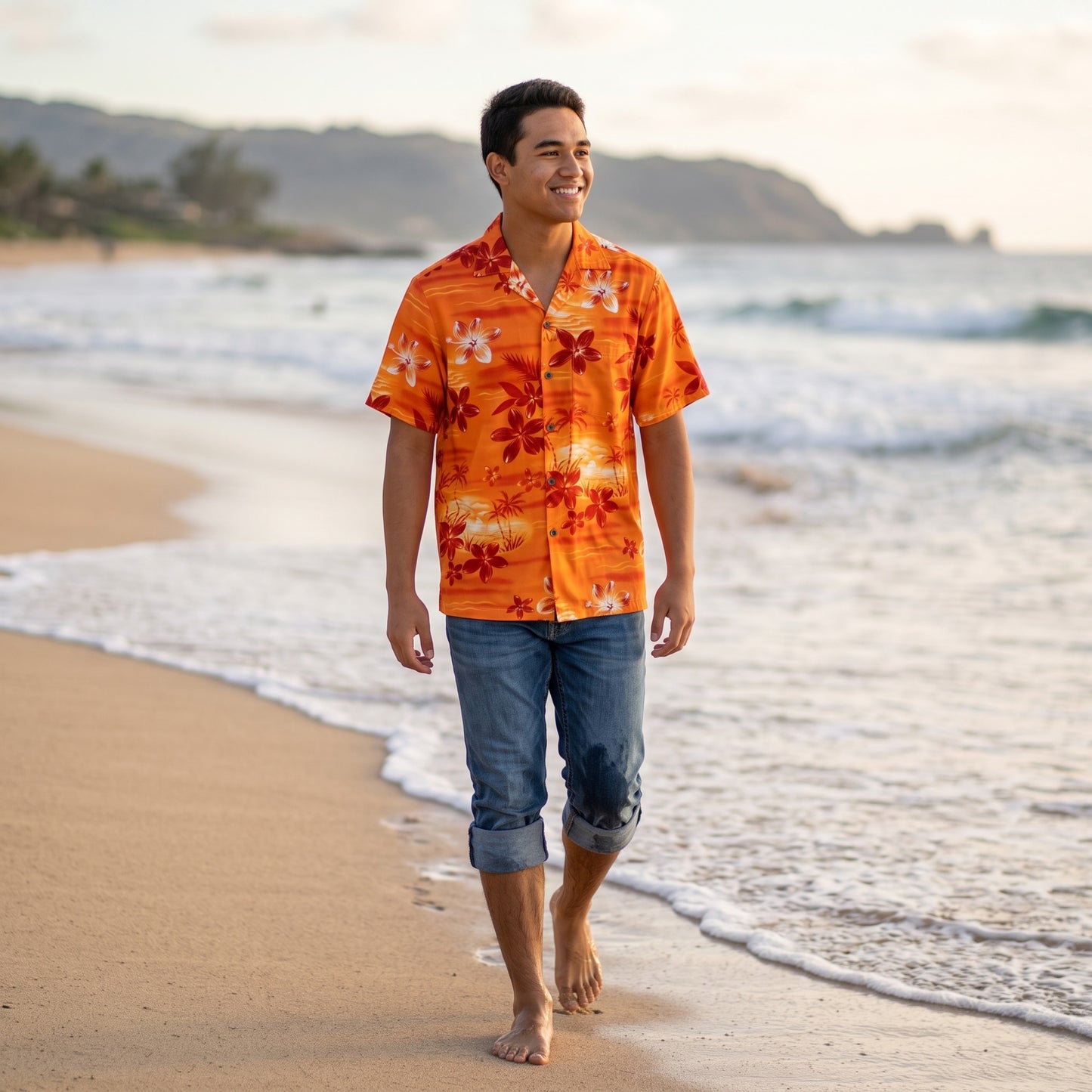 aurora orange hawaiian rayon shirt