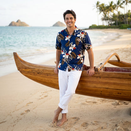 majestic blue hawaiian rayon shirt