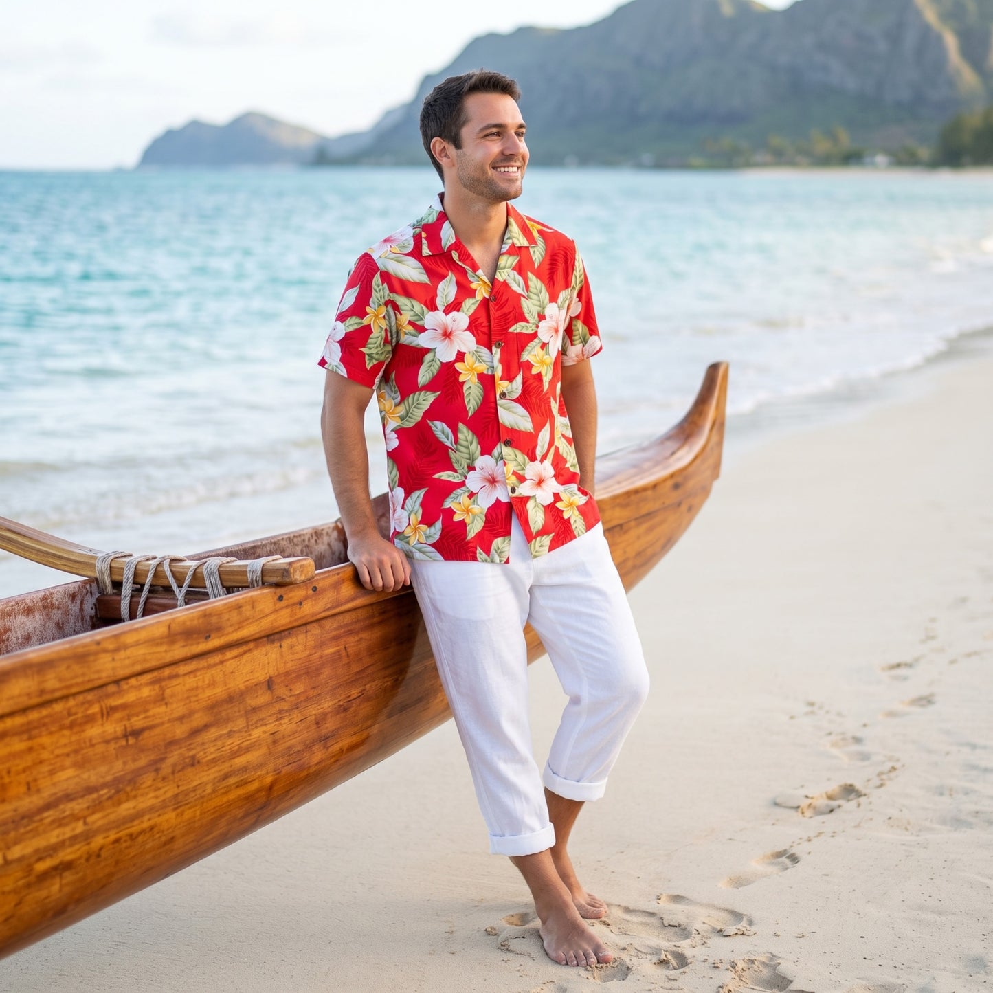 makaha red hawaiian rayon shirt