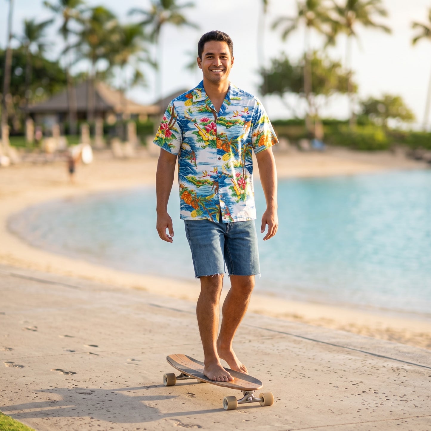 ocean life blue hawaiian rayon shirt