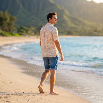 ukulele serenade tan hawaiian rayon shirt