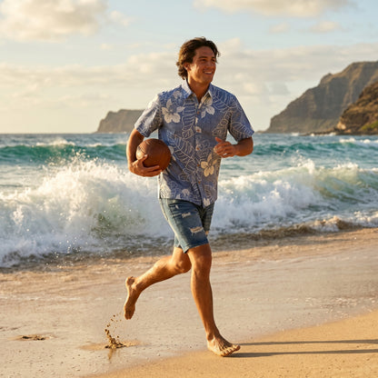 ka'anapali blue REVERSE print hawaiian cotton shirt