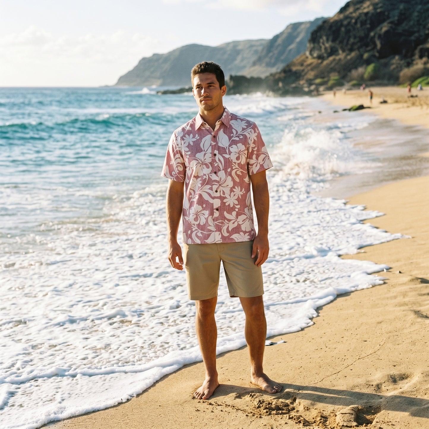 nanakuli red REVERSE print hawaiian cotton shirt