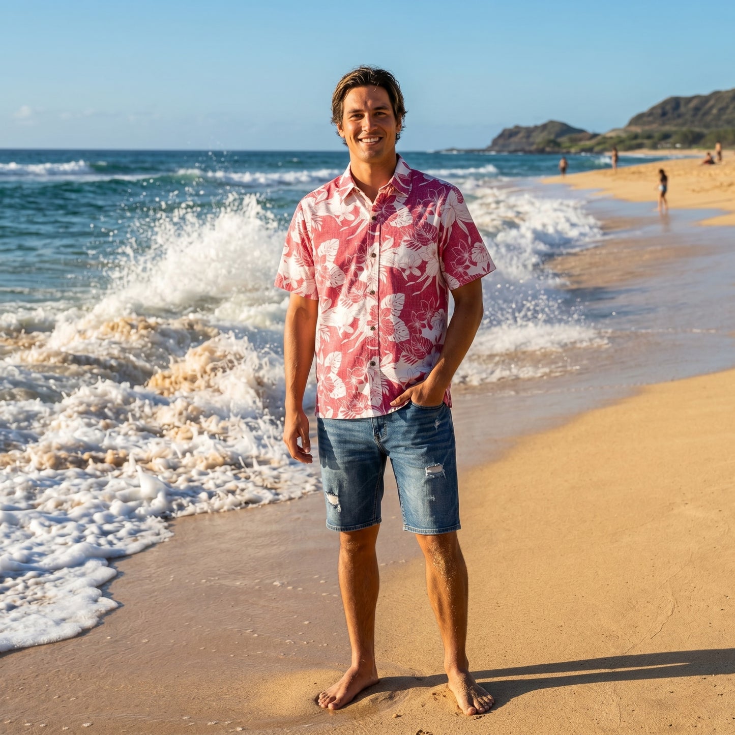 orchid shadow red REVERSE print hawaiian cotton shirt
