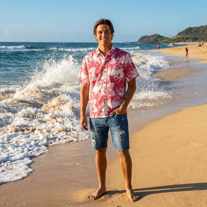 orchid shadow red REVERSE print hawaiian cotton shirt