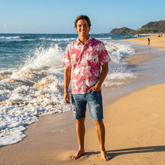 orchid shadow red REVERSE print hawaiian cotton shirt