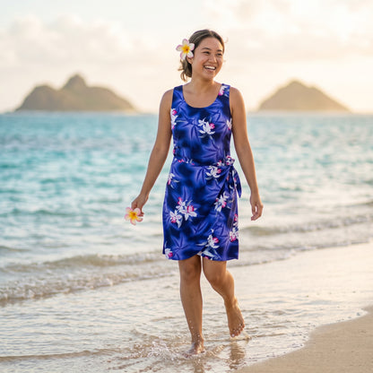 poipu purple hawaiian honi sarong dress