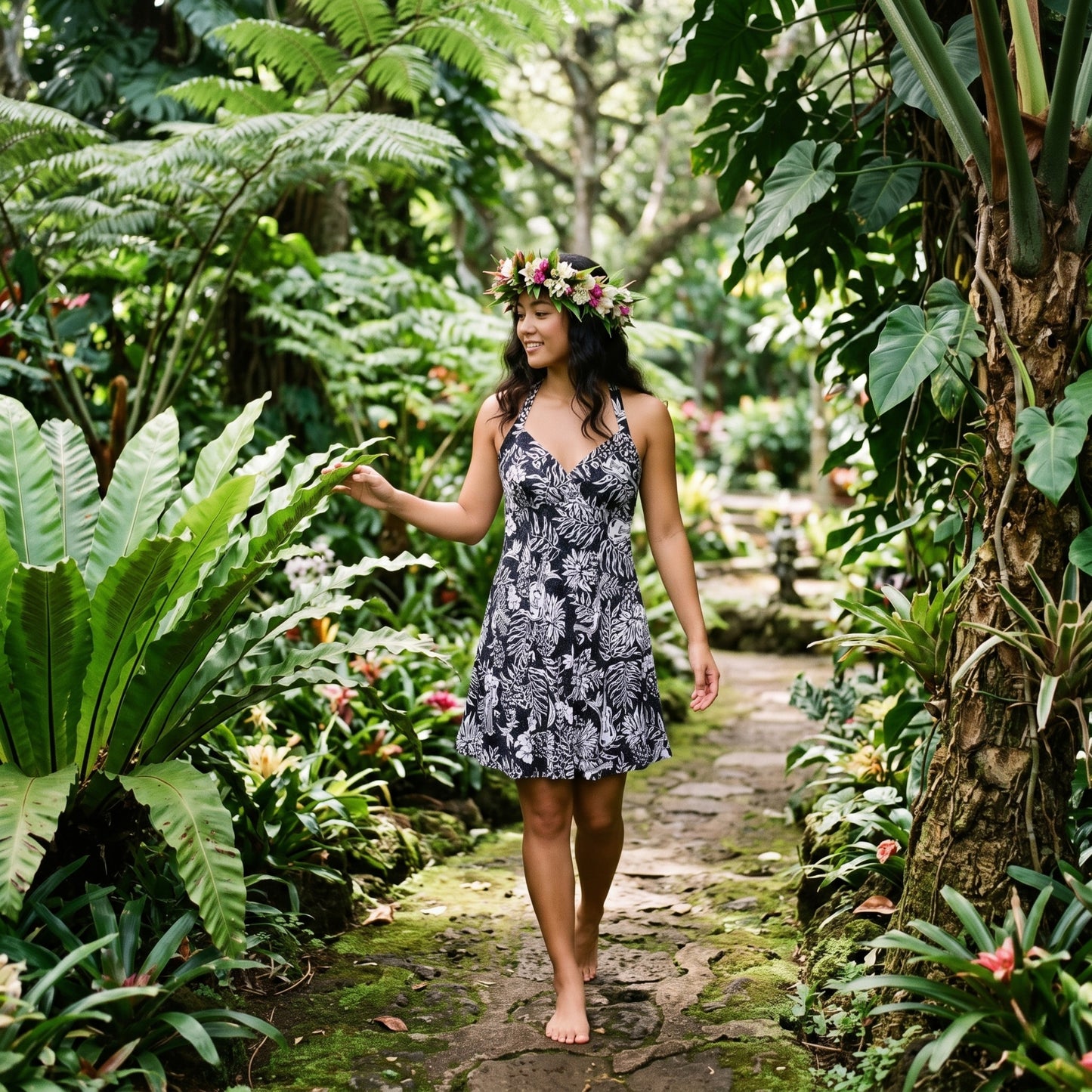 pineapple dream black hawaiian napali halter dress