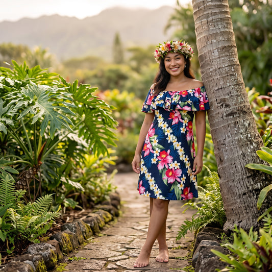 orchid play blue hawaiian rainbow short dress