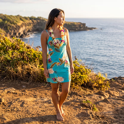 mountain green short skinny straps hawaiian dress