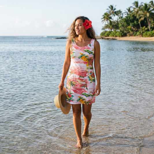 ocean life pink hawaiian tank dress